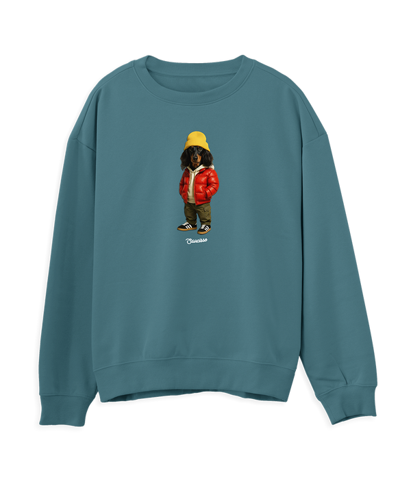 Saucisse - Long Haired  - Red Puffer Dog - Sweater