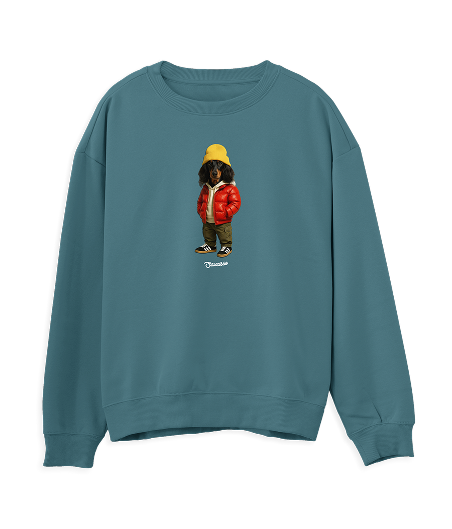 Saucisse - Long Haired  - Red Puffer Dog - Sweater