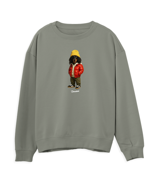 Saucisse - Long Haired  - Red Puffer Dog - Sweater