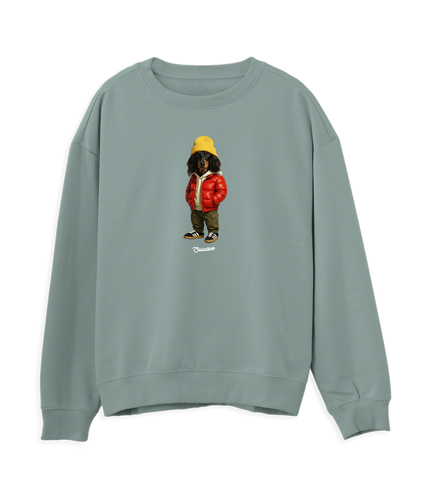 Saucisse - Long Haired  - Red Puffer Dog - Sweater