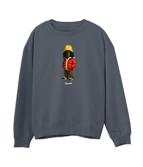 Saucisse - Long Haired  - Red Puffer Dog - Sweater