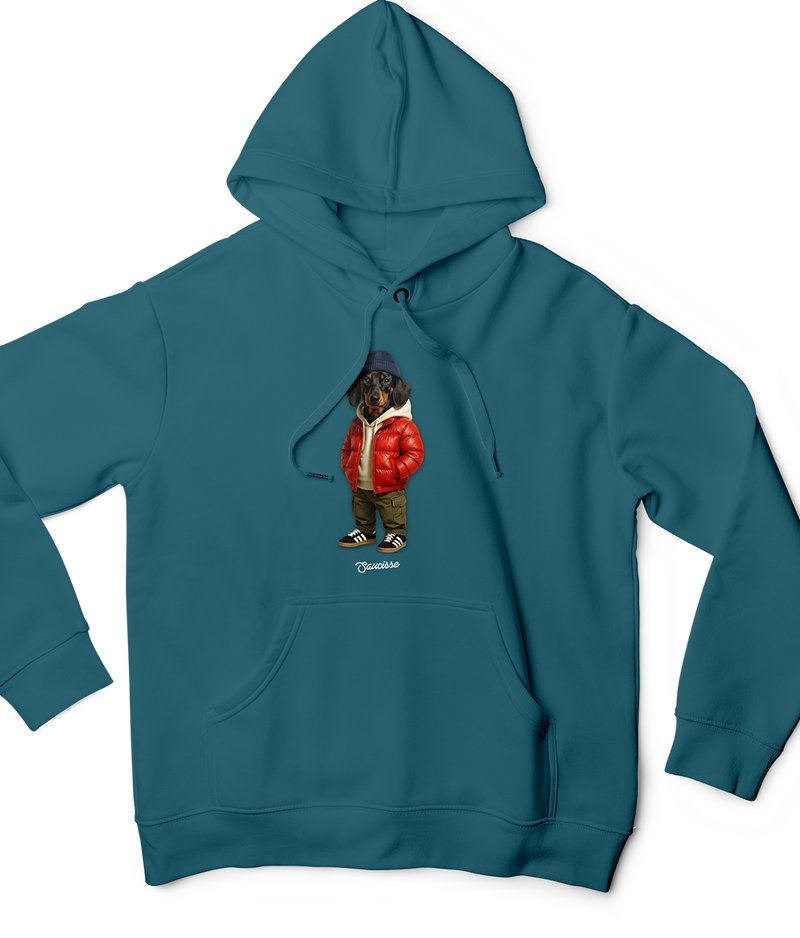 Saucisse Short Haired - Red Puffer Dog - Hoodie (Outlet)