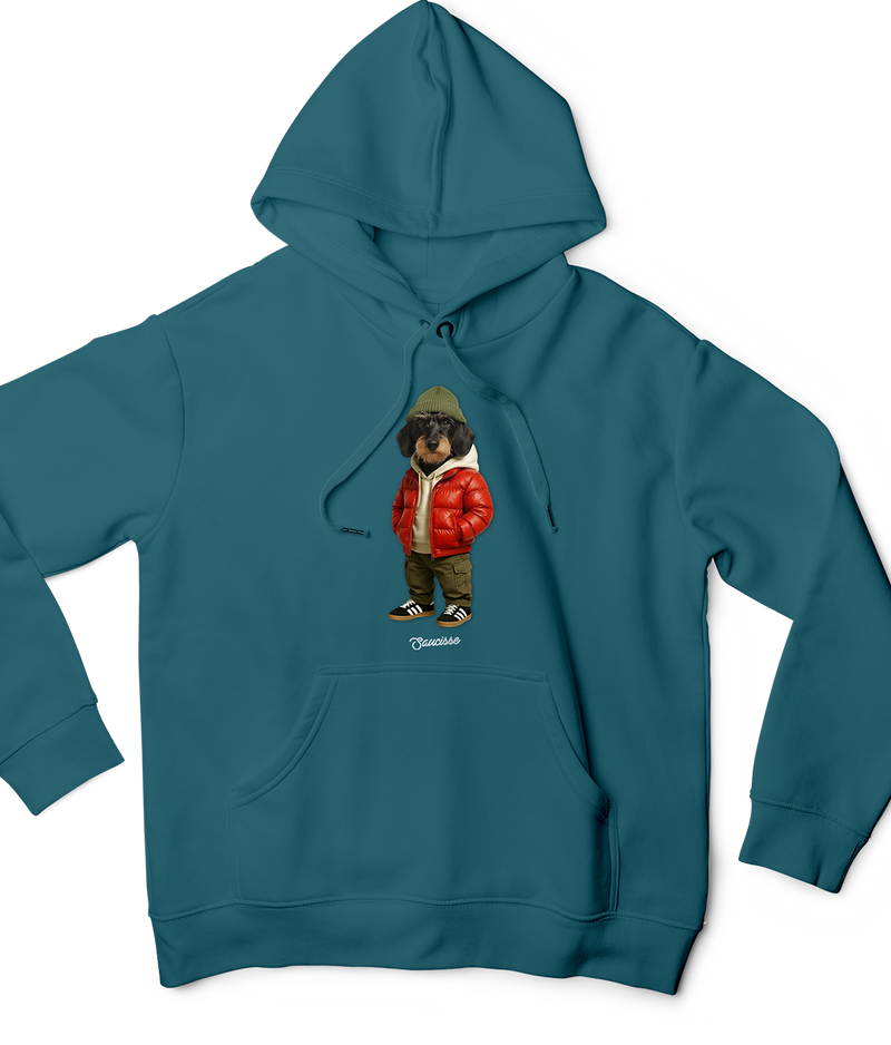 Saucisse Wired Haired - Red Puffer Dog - Hoodie