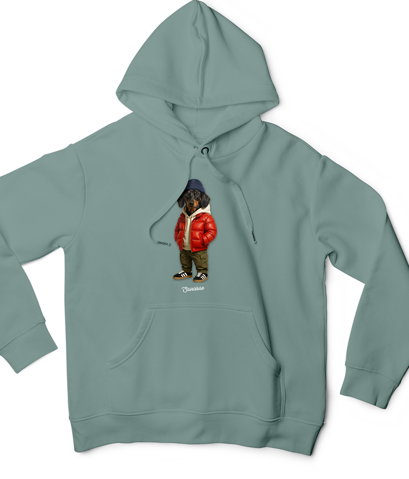 Saucisse Short Haired - Red Puffer Dog - Hoodie