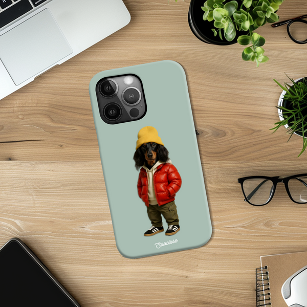 Saucisse - Long Haired - Red Puffer Dog - High Gloss Phone Case