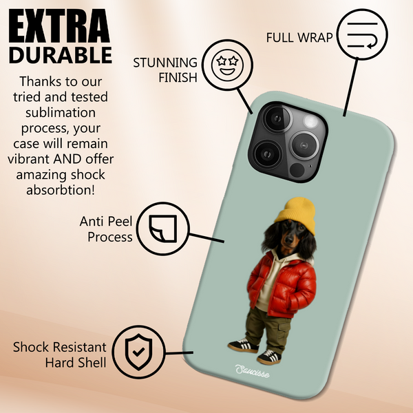 Saucisse - Long Haired - Red Puffer Dog - High Gloss Phone Case