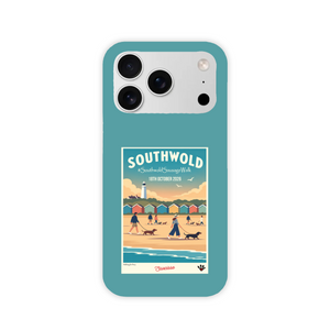 Southwold Sausage Dog Walk 2026 teal high-gloss phone case with vintage seaside dachshund artwork — product view 3