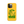 Saucisse yellow case with green dachshund artwork and Slow Walks Coffee Club lettering, showing the printed back and model-specific camera opening.