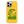 Saucisse yellow case with green dachshund artwork and Slow Walks Coffee Club lettering, showing the printed back and model-specific camera opening.