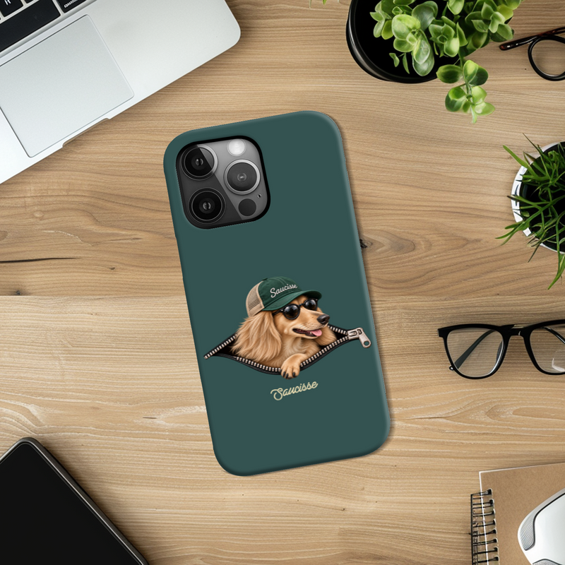 Saucisse Dachshund Unzipped - Long Haired - High Gloss Phone Case