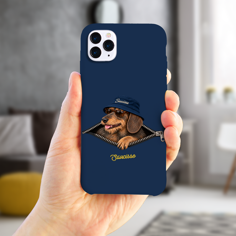 Saucisse Dachshund Unzipped - Wire Haired - High Gloss Phone Case