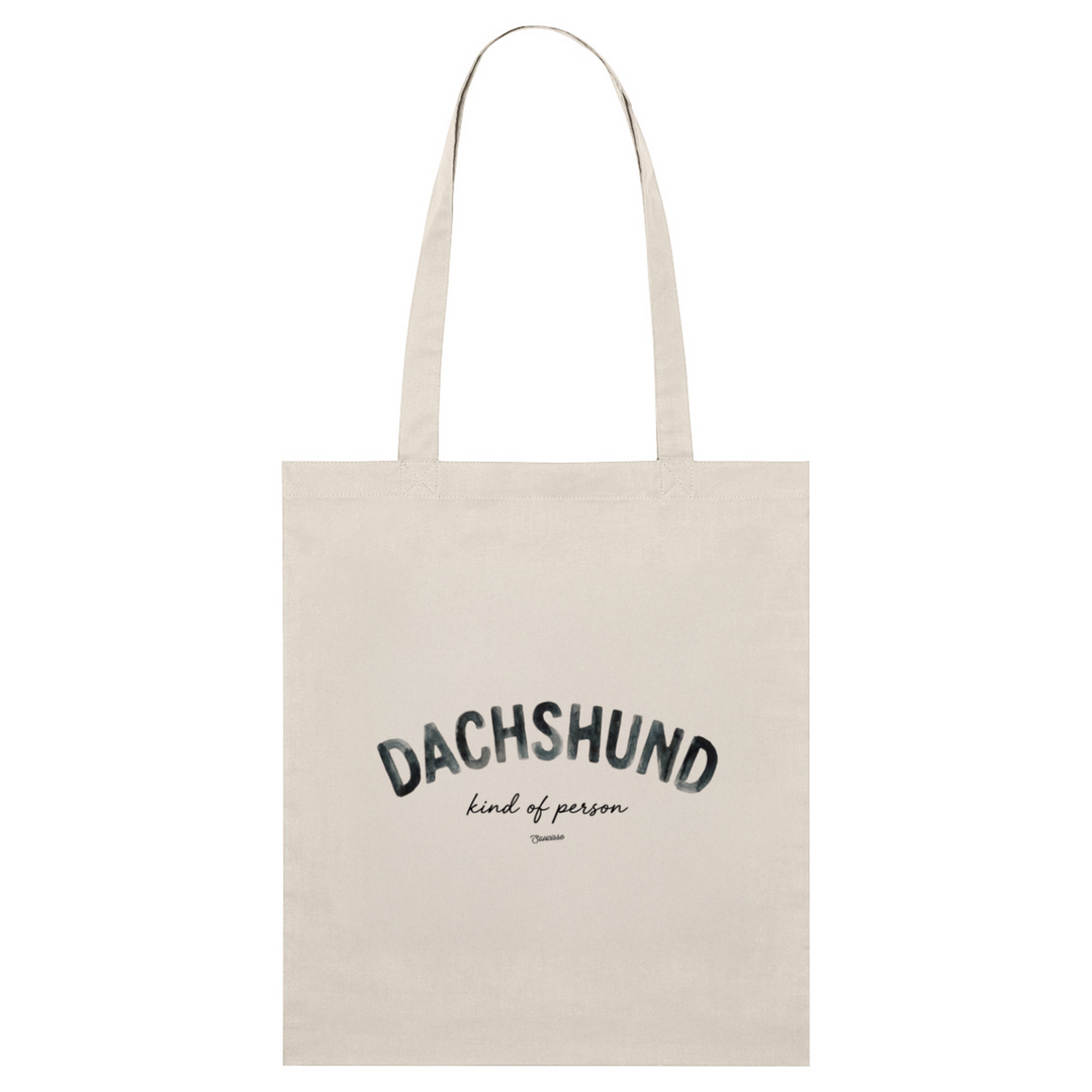 Natural Raw organic cotton Dachshund Kind of Person small tote bag with long handles