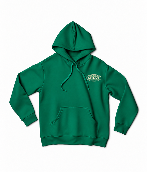 Saucisse - Dachshund Apparel - Made in England unisex hoodie, gemstone green, front