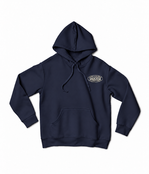 Saucisse - Dachshund Apparel - Made in England unisex hoodie, navy, front