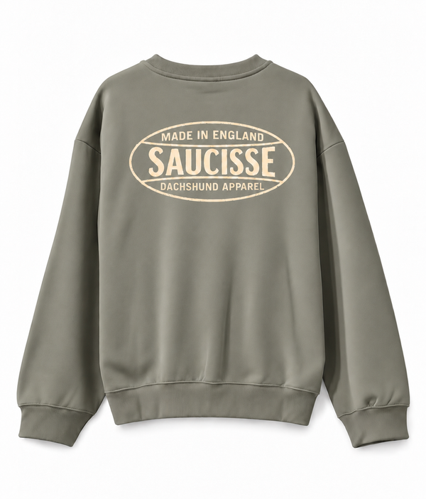 Saucisse - Dachshund Apparel - Made in England unisex sweater, almond green, back