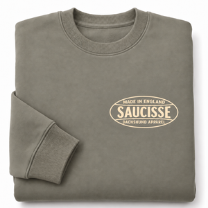 Saucisse - Dachshund Apparel - Made in England unisex sweater, almond green, folded