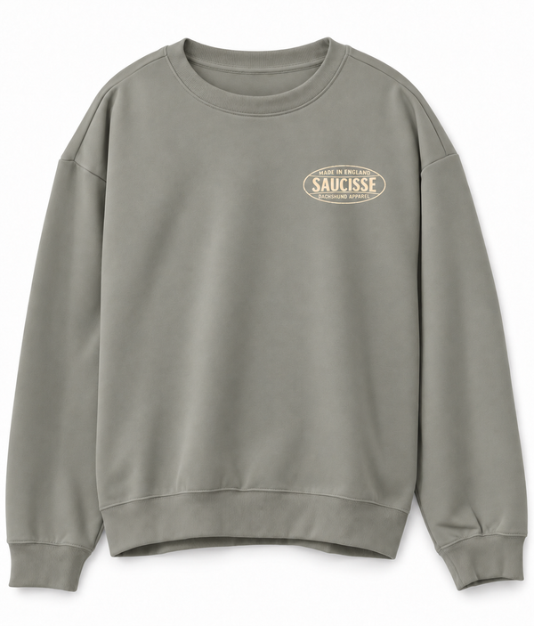 Saucisse - Dachshund Apparel - Made in England unisex sweater, almond green, front
