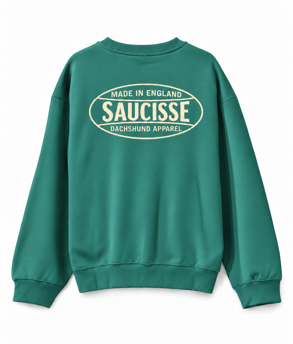 Saucisse - Dachshund Apparel - Made in England unisex sweater, gemstone green, back