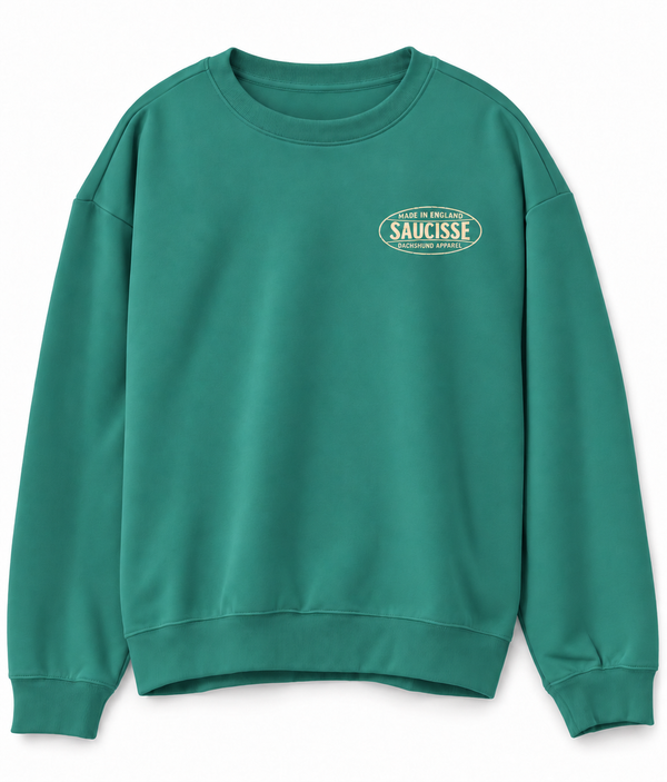 Saucisse - Dachshund Apparel - Made in England unisex sweater, gemstone green, front