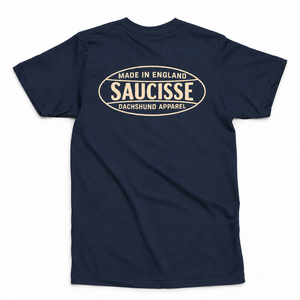 Saucisse - Dachshund Apparel - Made in England unisex t-shirt, french navy, back