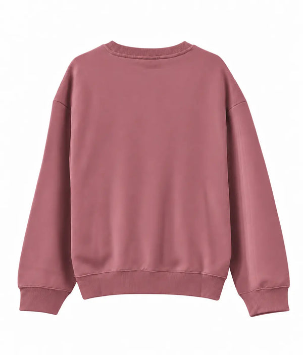 Plain back view of the Saucisse Dachshunds & Wine sweater in Antique Rose.