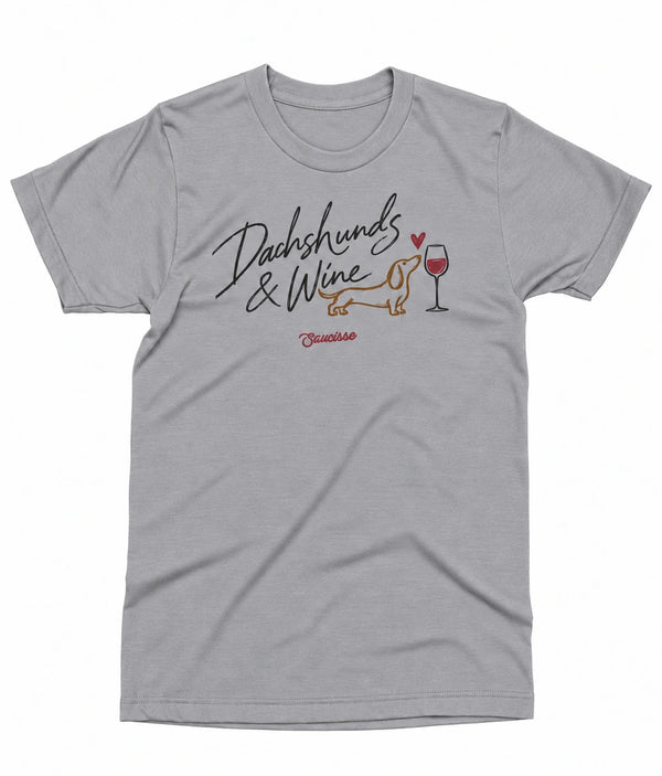 Saucisse Dachshunds & Wine women's T-shirt in Heather Grey, front view