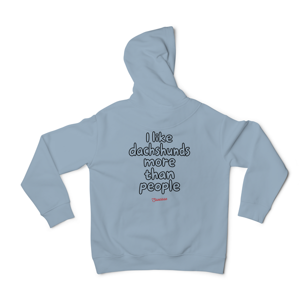 I Like Dachshunds More Than People hoodie in Native Spirit Aquamarine, approved back mockup