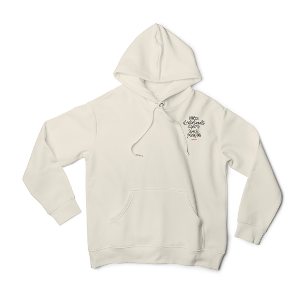 I Like Dachshunds More Than People hoodie in Native Spirit Ivory, approved front mockup