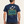 Model wearing the Saucisse Dachshunds Are the New Influencers French Navy T-shirt, rear view in a warm neutral studio