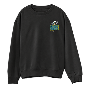 Black Saucisse Dachshunds Are the New Influencers unisex sweater, front view with smaller left-chest print