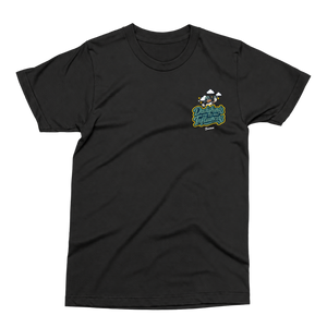 Black Saucisse Dachshunds Are the New Influencers unisex T-shirt, front view with smaller left-chest print