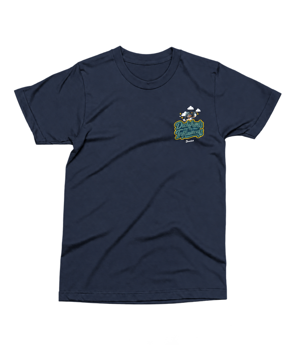 French Navy Saucisse Dachshunds Are the New Influencers unisex T-shirt, front view with smaller left-chest print