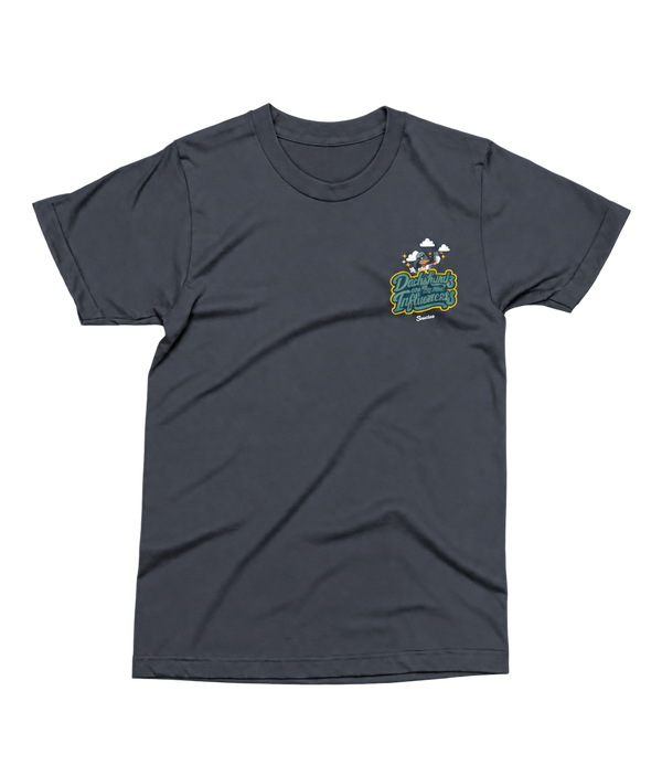 India Ink Grey Saucisse Dachshunds Are the New Influencers unisex T-shirt, front view with smaller left-chest print