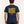 Man wearing the Saucisse Long Walk Sundays French Navy T-shirt in a warm neutral studio, rear view showing the centred yellow design