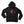 Front view of the Black Saucisse Unzipped Short Haired unisex hoodie, with a dachshund in a red Saucisse bucket hat and sunglasses peeping through an illustrated zip and a red Saucisse signature.