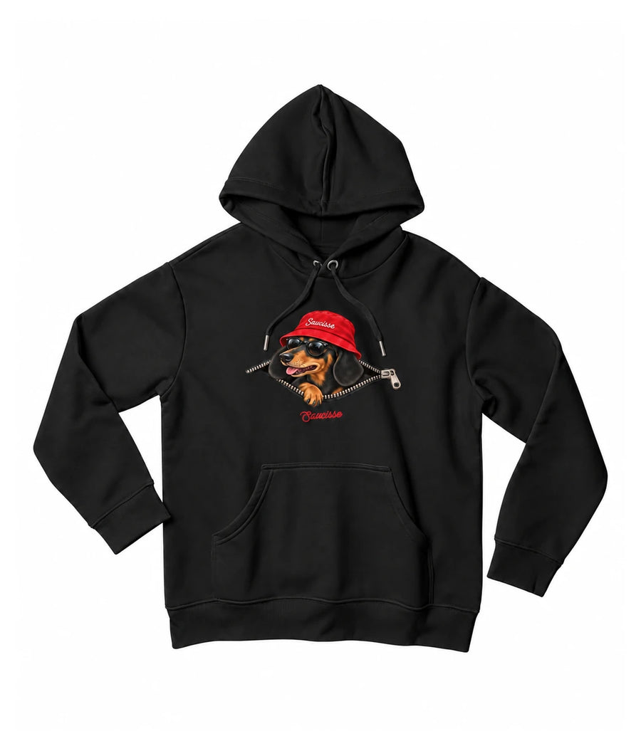 Short-haired Saucisse Unzipped hoodie in Black