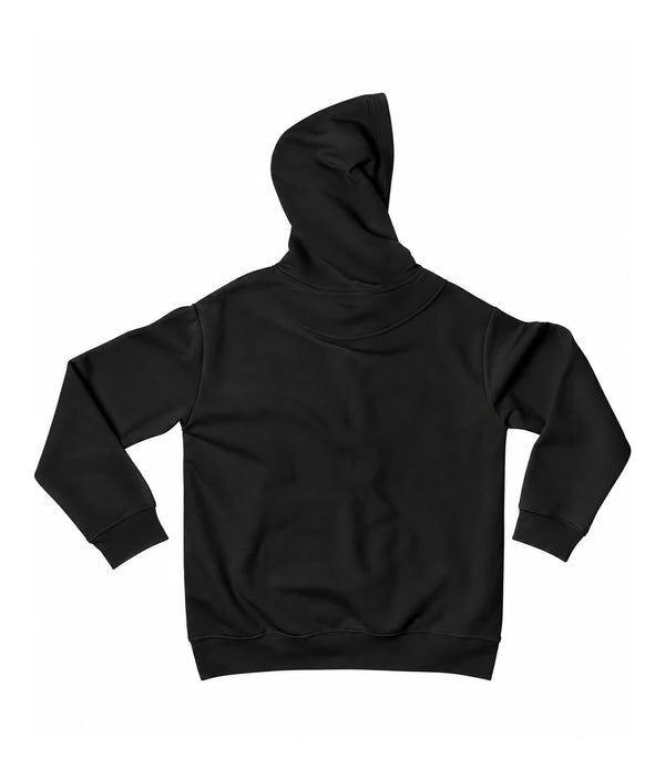Plain rear view of the Black Saucisse Unzipped Short Haired unisex hoodie, showing its shape and fabric with no back print.