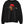 Front view of the Black Saucisse Unzipped Short Haired unisex sweater, with a dachshund in a red Saucisse bucket hat and sunglasses peeping through an illustrated zip and a red Saucisse signature.