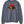 Front view of the Mineral Grey Saucisse Unzipped Short Haired unisex sweater, with a dachshund in a red Saucisse bucket hat and sunglasses peeping through an illustrated zip and a red Saucisse signature.