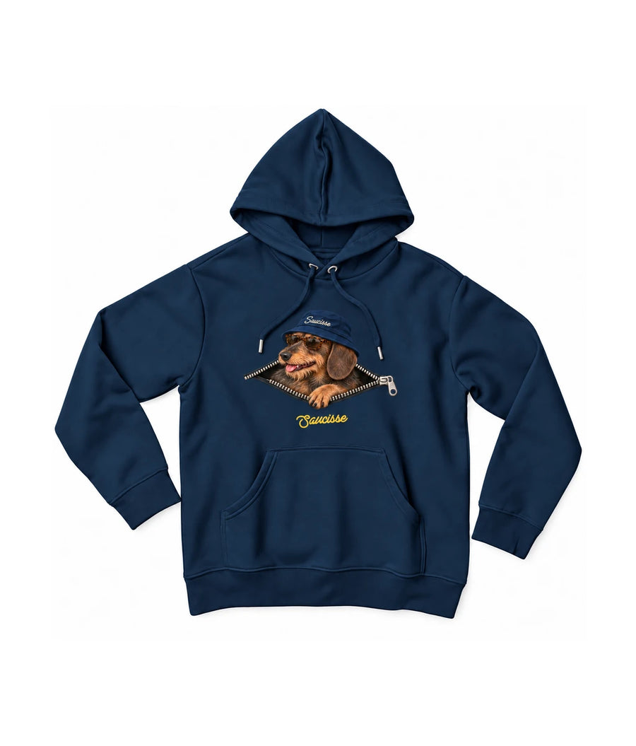 Wire-haired Saucisse Unzipped hoodie in Peacock Blue