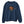 Front of the Saucisse Unzipped wire-haired unisex sweater in Peacock Blue, with a navy-hat dachshund, printed silver zip and gold Saucisse signature.