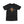 Front of the Saucisse Unzipped wire-haired unisex T-shirt in Black, with a navy-hat dachshund, printed silver zip and gold Saucisse signature.