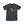 Front of the Saucisse Unzipped wire-haired unisex T-shirt in India Ink Grey, with a navy-hat dachshund, printed silver zip and gold Saucisse signature.