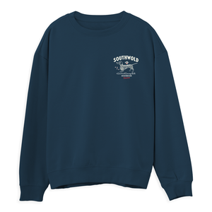 Southwold Sausage Dog Walk 2026 limited edition unisex sweater front in Peacock Blue